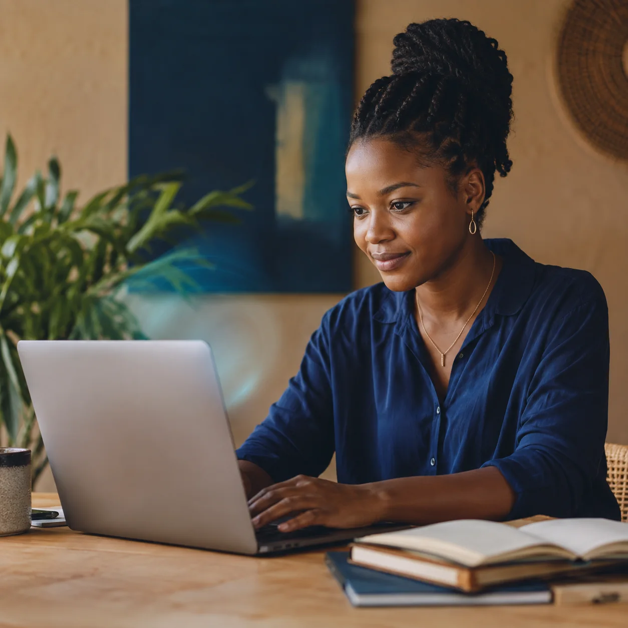 Apprenante africaine devant un ordinateur